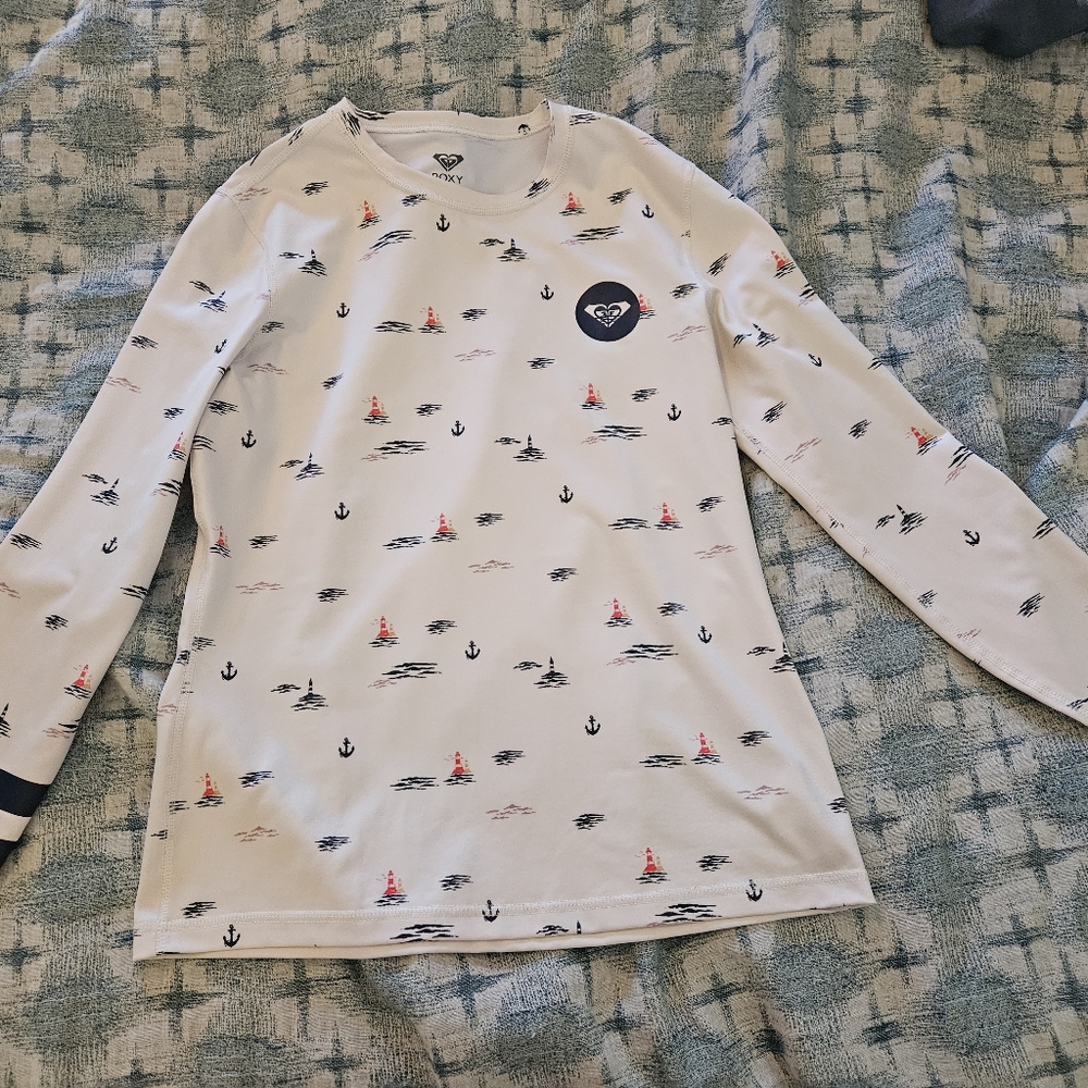 Roxy Nautical Rash Guard Swim Shirt Size S
